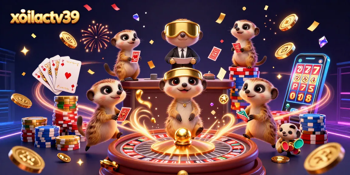 Xoilactv39 showcases meerkats in a vibrant casino scene, winning with style and fun.