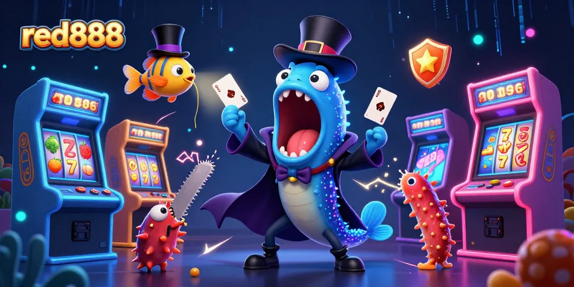Engage with thrilling card tricks by the red888 magician eel in a 3D underwater casino scene.