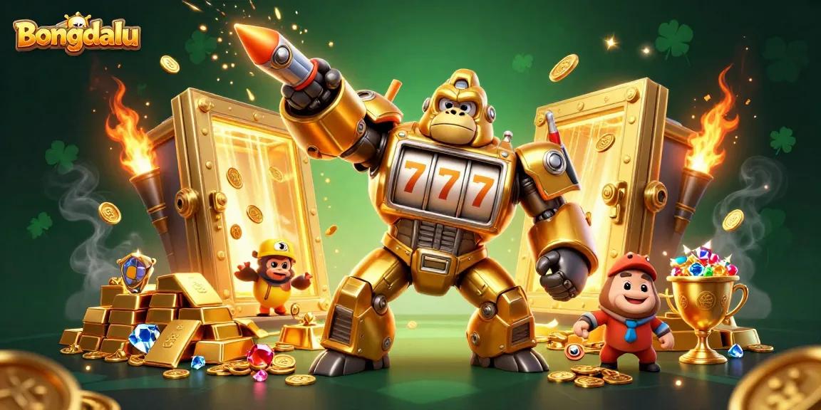 Bongdalu showcases thrilling sports betting dynamics with vibrant visuals of a golden gorilla mech and treasure.
