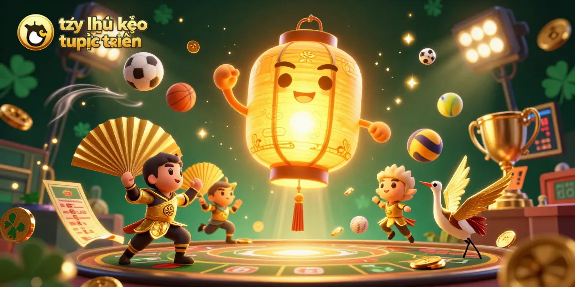 Engage in tỷ lệ kèo trực tuyến with dynamic sports elements and golden symbols in an immersive casino scene.