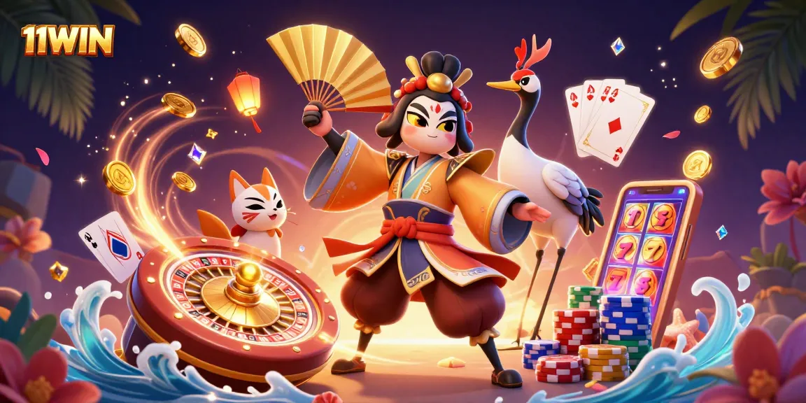 Engage with the vibrant world of 11WIN, featuring dazzling casino elements and exciting gameplay visuals.