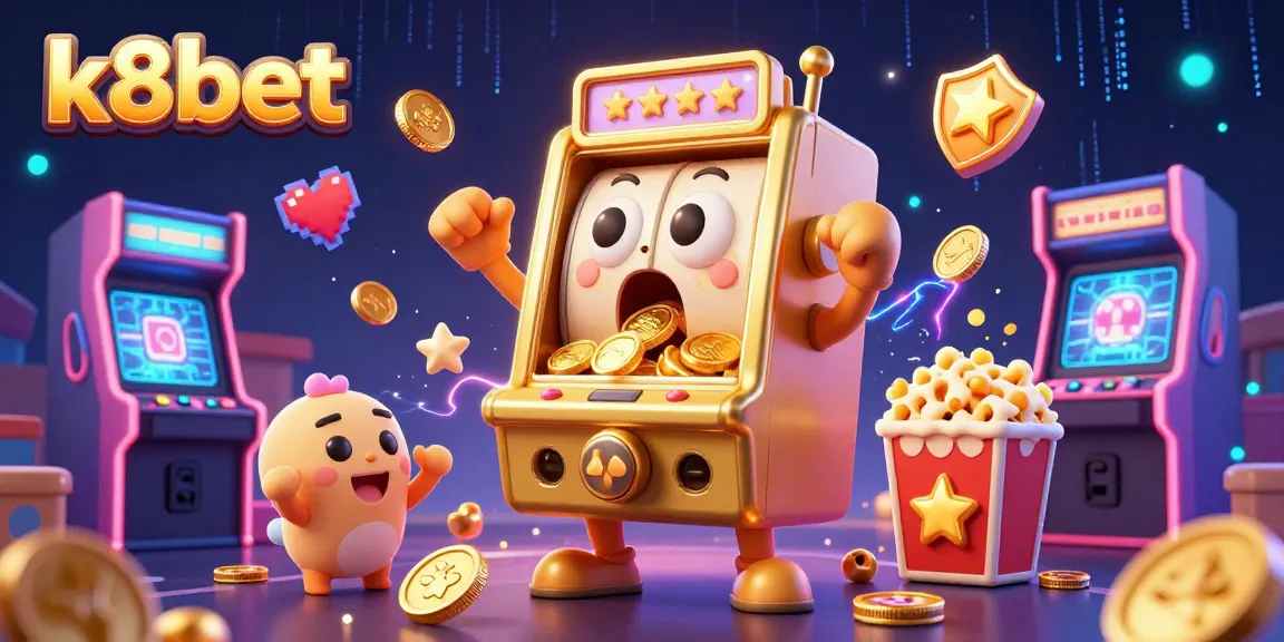 Join the excitement at k8bet casinos with vibrant slot machines celebrating jackpots amid colorful gaming elements.
