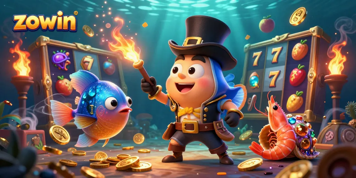 Engage in slot gaming with zowin as a deep-sea anglerfish lures golden coins surrounded by sparkling gems.