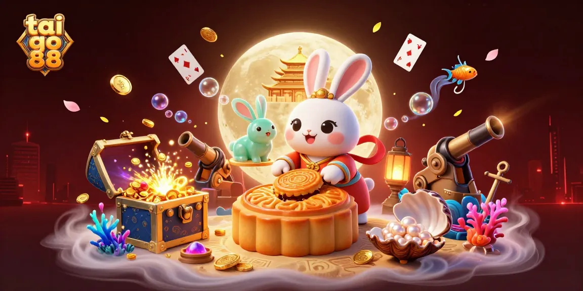 Engaging scene illustrating tai go 88 with a moon rabbit and treasures, capturing the excitement of online gaming.