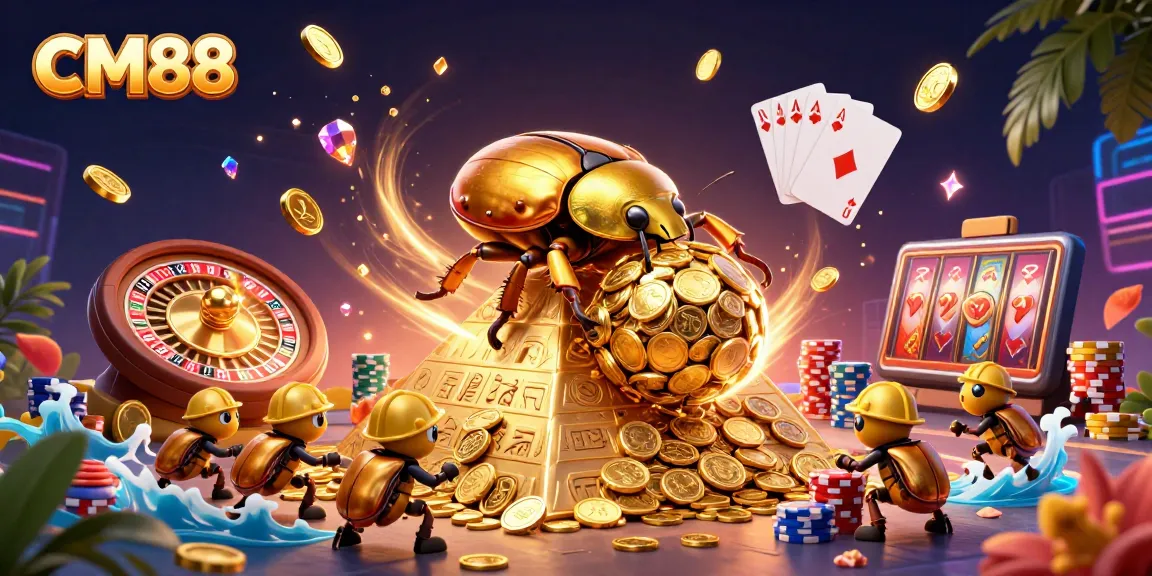 Engage with CM88's exciting games as golden coins cascade in a vibrant casino atmosphere.