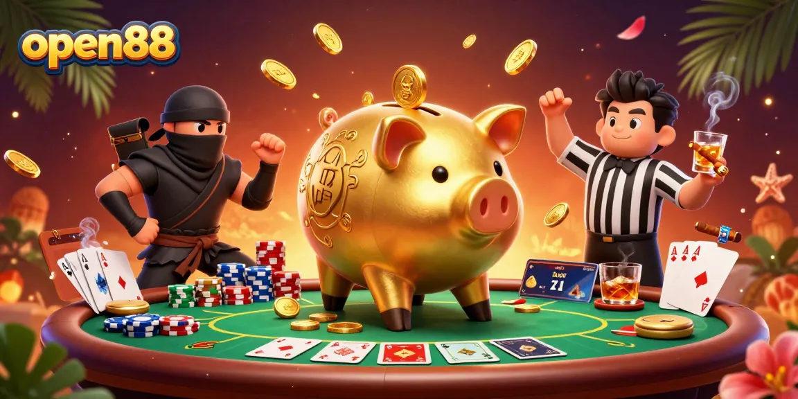 Experience the exciting open88 betting scene with vibrant 3D characters, lively poker tables, and dynamic winnings.