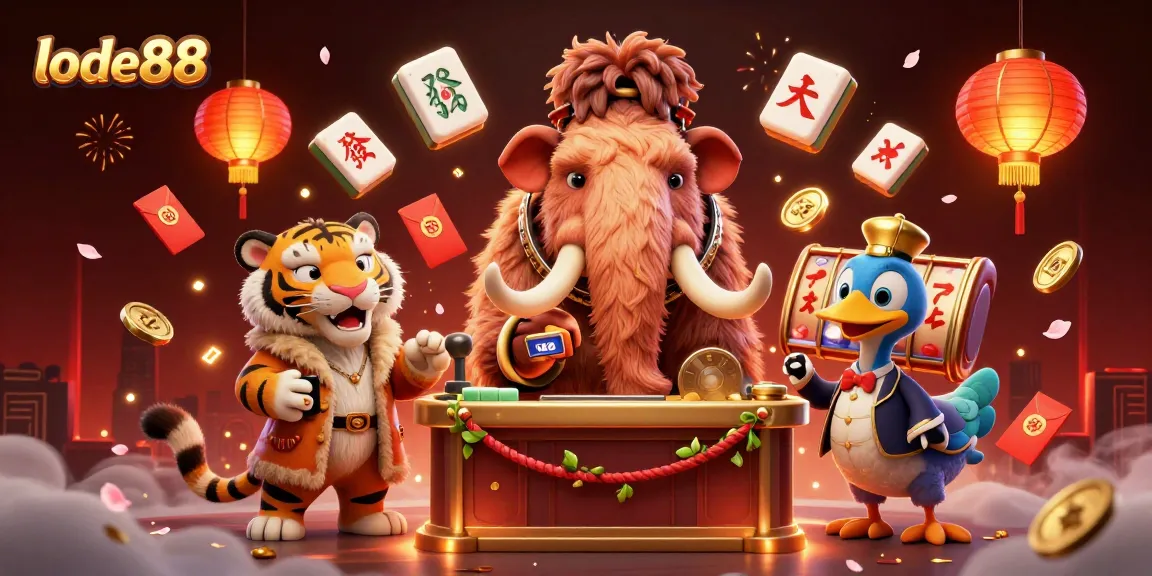 The lode88 casino bouncer checks IDs while vibrant game elements create an immersive scene.