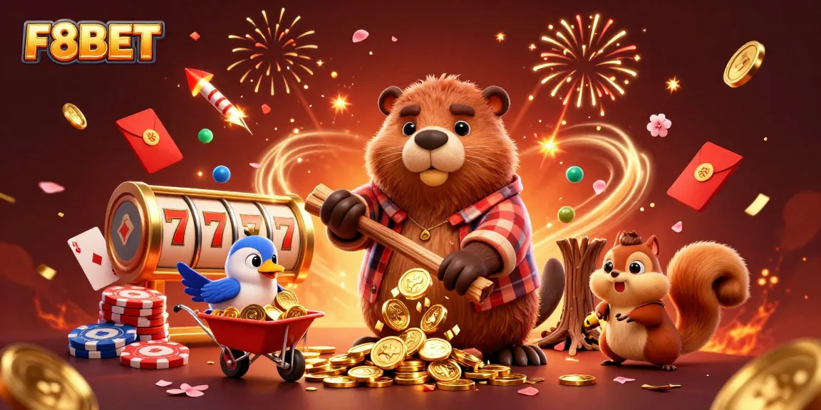 Experience exciting gameplay with F8BET's dynamic casino scene featuring cheerful characters and rich rewards.