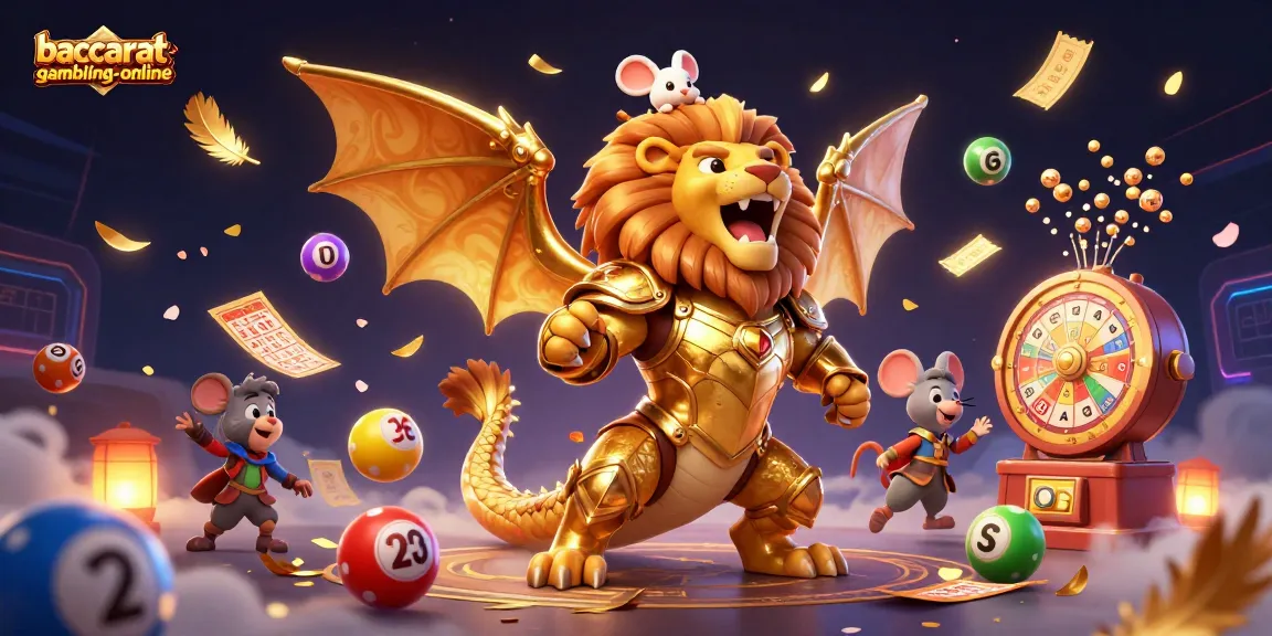 Baccarat-gambling-online offers thrilling gameplay with a golden chimera and vibrant casino elements.