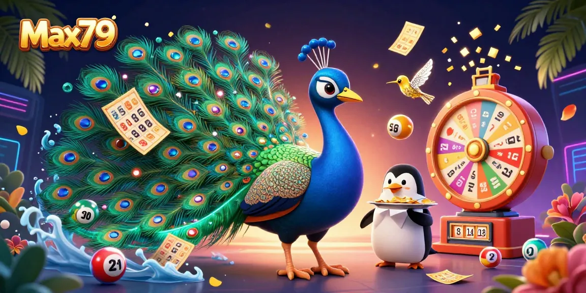 Engage with Max79 by discovering vibrant lottery excitement with a peacock, penguin, and hummingbird.