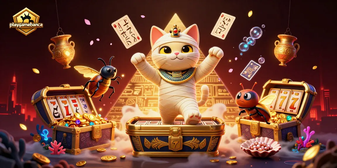 Experience the excitement of playgamebanca with a thrilling 3D casino scene featuring an Egyptian mummy cat.