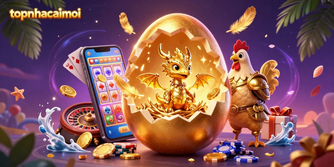 topnhacaimoi showcases an enchanting dragon nestled in poker chips amid vibrant slot game visuals.