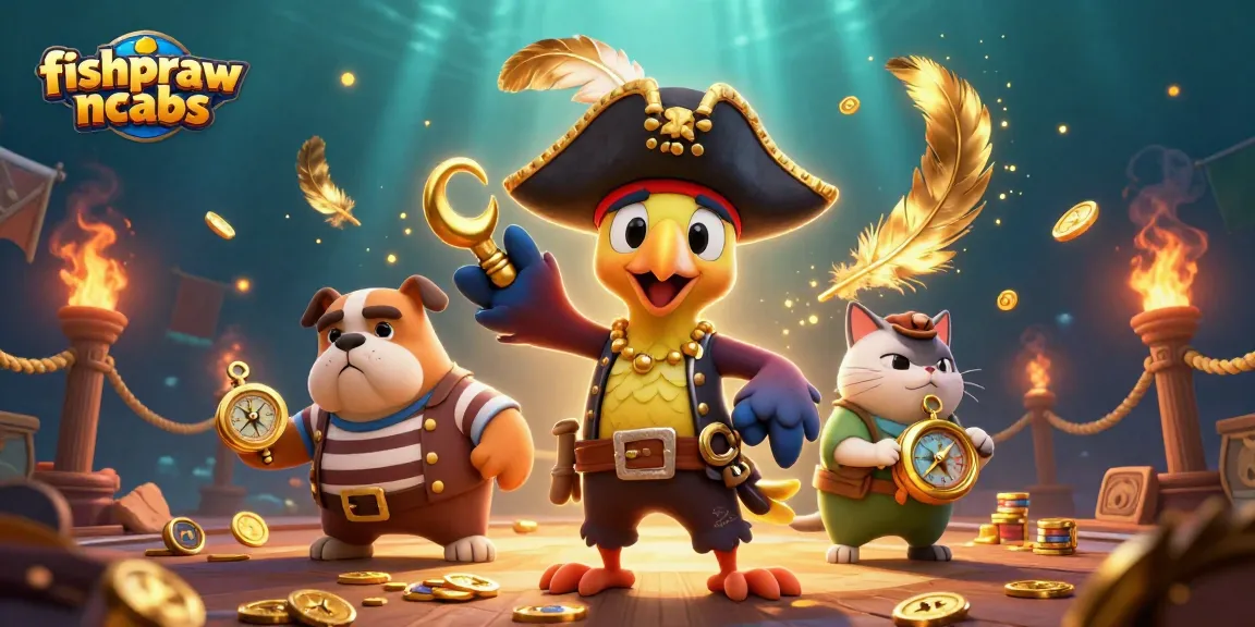 Engage in thrilling fishprawncrabs gameplay alongside a pirate captain and friends.