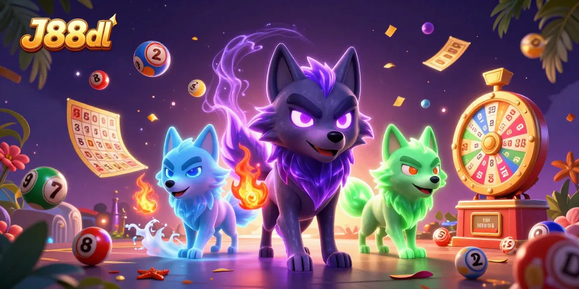 Experience thrilling lottery excitement with J88dl as ghostly wolves lead the way amidst vibrant colorful elements.