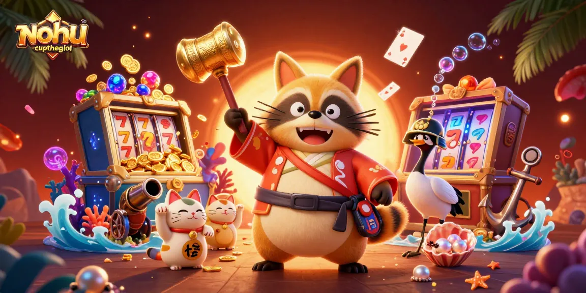 Nohucupthegioi showcases a vivid casino scene with cheerful characters and dynamic gaming elements.